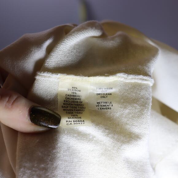 Magaschoni Silk Cashmere Short Sleeve Layered Back Top Size M Ivory - Picture 4 of 4